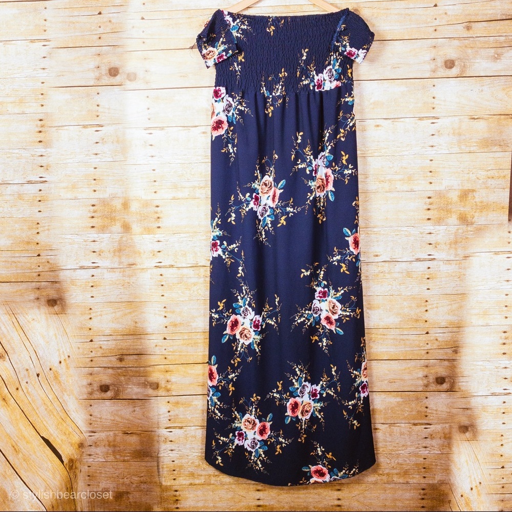 High Low Maxi Dress Navy/Multicolor Floral - Picture 2 of 3